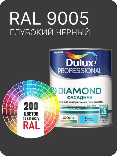 Краска для минеральных и деревянных фасадов Dulux Diamond цвет глубокий черный Ral 9005 0.8 л.