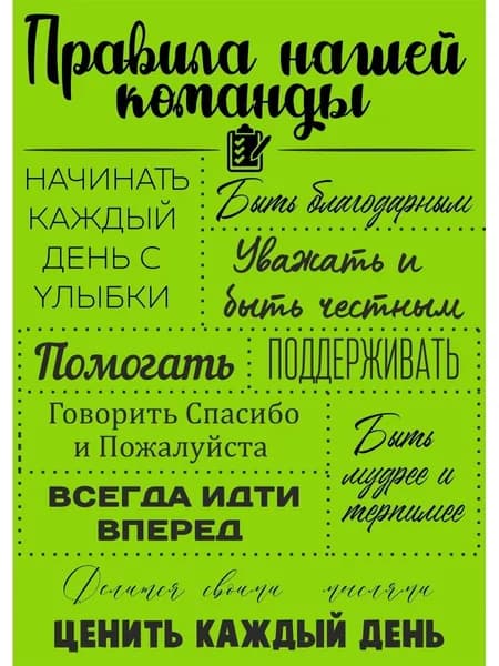 Постер Правила Команды, плакат для семьи 32х45см