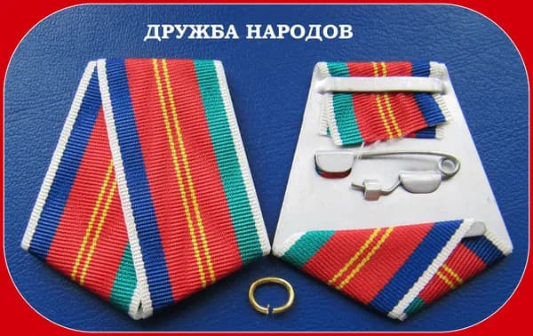 колодка с муаровой лентой и с кольцом на медаль - Орден Дружбы народов СССР . муляЖ