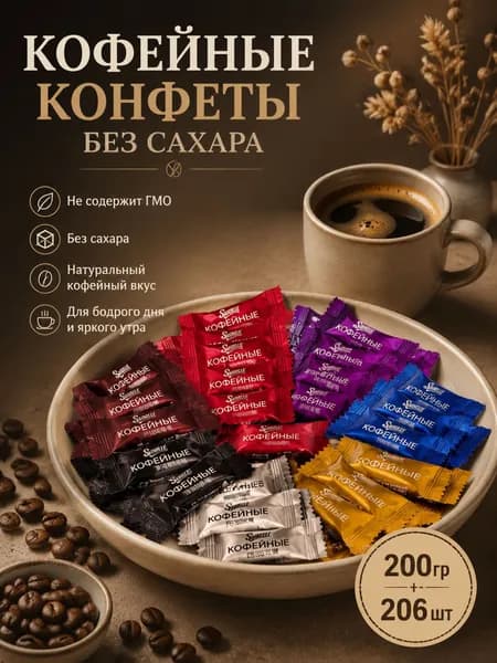 Кофейные конфеты ассорти 7 вкусов 200 грамм.
