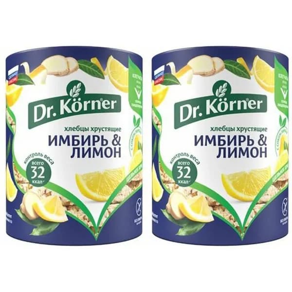 Хлебцы кукурузно-рисовые Dr.Korner хрустящие с имбирем и лимоном 90 г, набор: 2 штуки