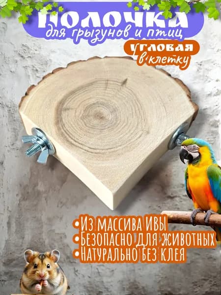 Ива. Полка угловая в клетку для грызунов и птиц, из массива дерева, игрушка, полочка для попугаев