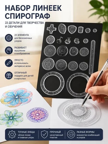 Набор из 22 геометрических линеек Спирограф, математическая рулетка для рисования, обучающий инструмент для создания узоров, развивающая головоломка для детей и школьников