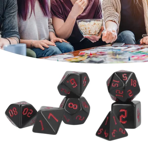 Набор из 7 разноцветных игральных костей для настольных игр DND и Ктулху с черными точками и красными цифрами