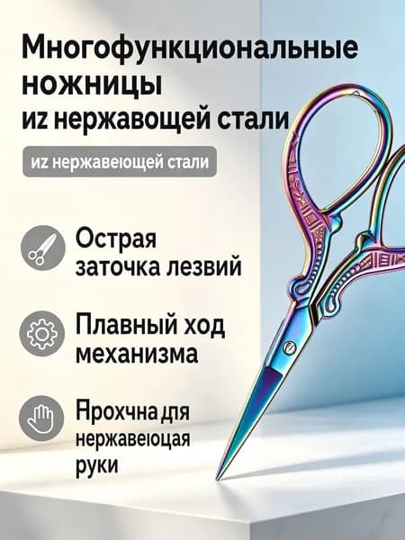 Ножницы для бровей винтажные из нержавеющей стали, острые с узором: радужные, круглый конец