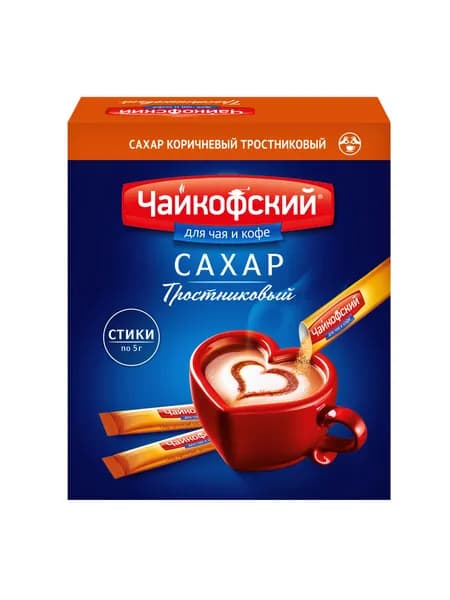 Сахар тростниковый коричневый Чайкофский порционный в стиках, 300 г
