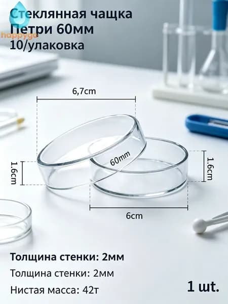 Стеклянная лабораторная чашка Петри на 60 чашек на стеклянной основе
