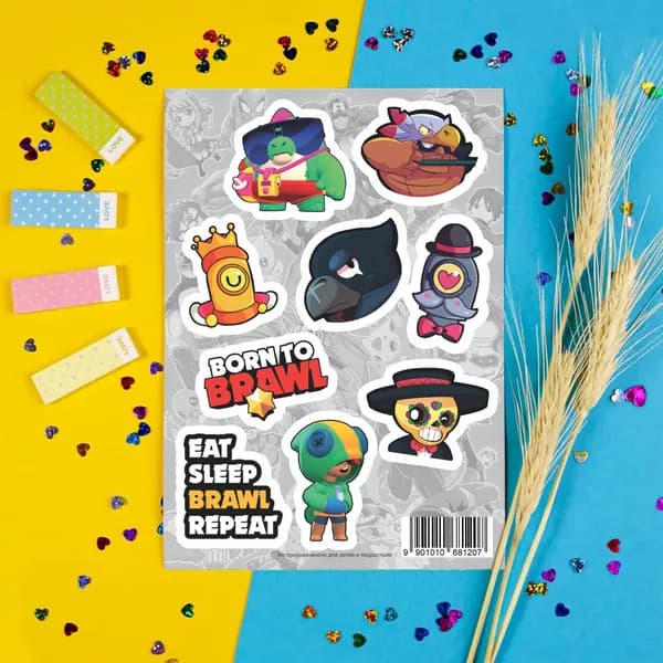 Стикеры "Brawl Stars №2", игровые виниловые самоклеящиеся 1 лист А5 (стикерпак - 9 наклеек) для детей и взрослых, набор на телефон, велосипед, ноутбук, блокнот, ежедневник