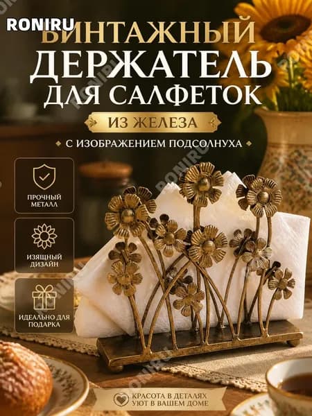 Винтажный держатель для салфеток из железа, настольный бронзовый аксессуар с изображением подсолнуха