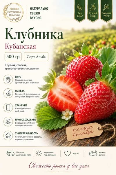 Клубника Альба свежая, Кубань, 500 г ранний сорт, крупная, сладкая