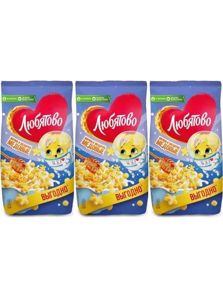 Шарики Kellogg's Любятово мультизлаковые медовые, комплект: 3 упаковки по 420 г