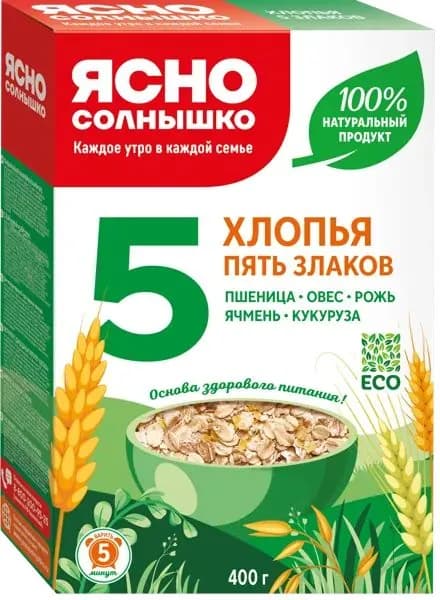 Хлопья ассорти Ясно Солнышко 5 Злаков 5 мин Петербургский МК кор, 400 г