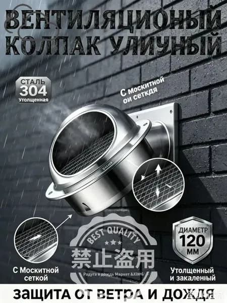 Стенной выход с решеткой и сеткой, Решетка вентиляционная уличная 125 мм из нержавеющей стали 304 колпак для вытяжки с москитной сеткой дефлектор утолщенный