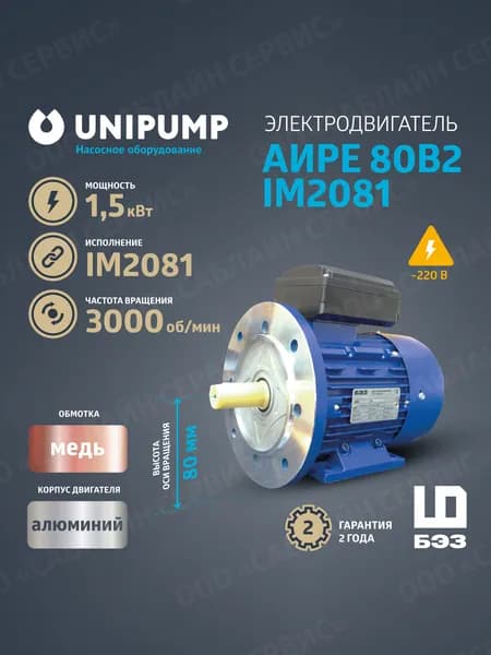 Электродвигатель 220В АИРЕ 80B2 IM2081 (1,5 кВт/3000 об/мин)
