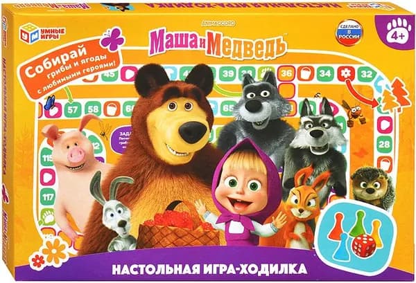 Настольная игра-ходилка "Маша и Медведь", детская бродилка с полем, кубиком и фишками, развлекательная игра для детей, для всей семьи и веселой компании, игра-путешествие, 4+