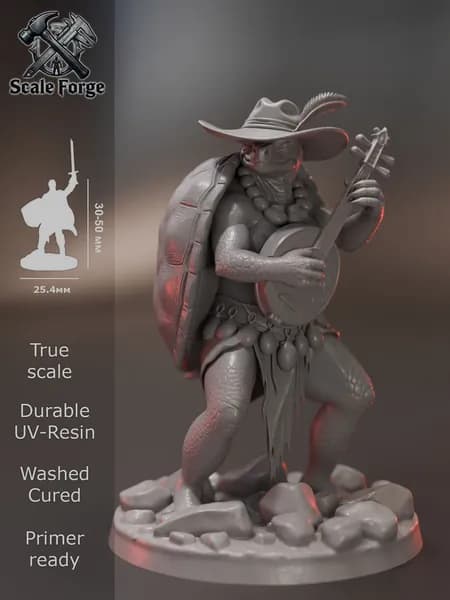 Тортл девушка Бард. Миниатюра ДнД для настольных игр и покраски. Pathfinder. DnD.