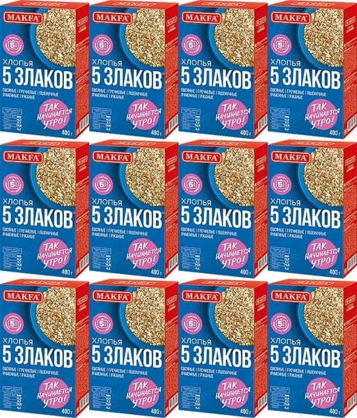 Makfa Хлопья 4 злака, 400 гр, 12 шт в коробке