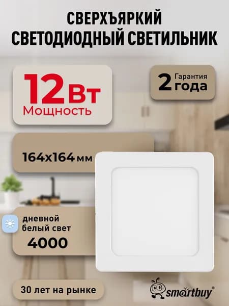 Накладной (LED) светильник Smartbuy Square SDL -12w/4000K/IP40 (SBL-SqSDL-12-4K)