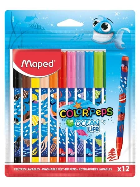 Фломастеры декорированные MAPED OCEAN LIFE, суперсмываемые, 12 штук