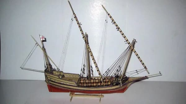 трёхмачтовый парусный генуэзский пинк (пинка), 452х223х84 мм, М.1:100, сборная модель корабля из бумаги