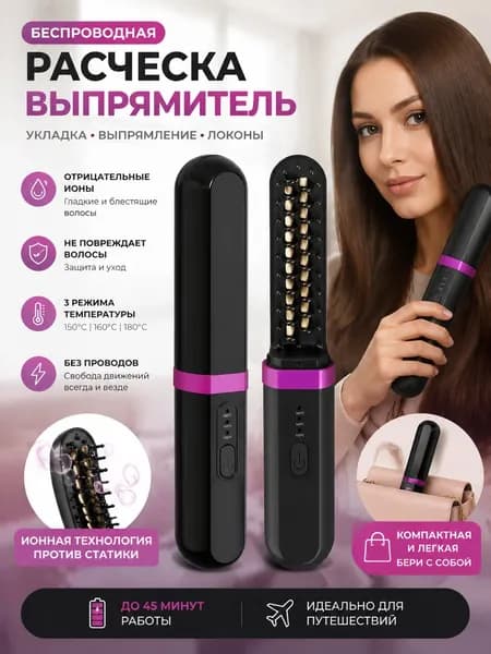 Беспроводной Выпрямитель Для Волос, Ионы С Отрицательным Зарядом Для Предотвращения Повреждения Волос, Плойка С Антистатическими Пластинами.