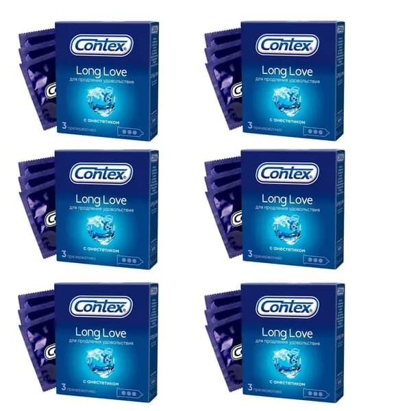 CONTEX Презервативы Long Love, 18 шт. (набор из 6 упаковок по 3 шт.)