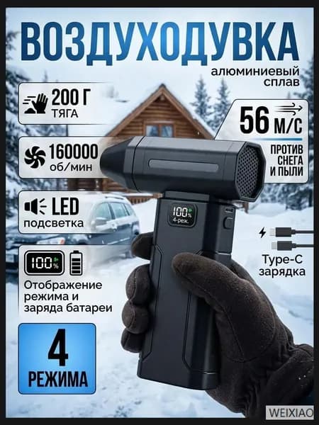Воздуходувка аккумуляторная мощная/ воздуходувка для компьютера/ турбовентилятор /Чрезвычайная ситуация, связанная со снегопадом 160000 об/мин, 8000 мАч.