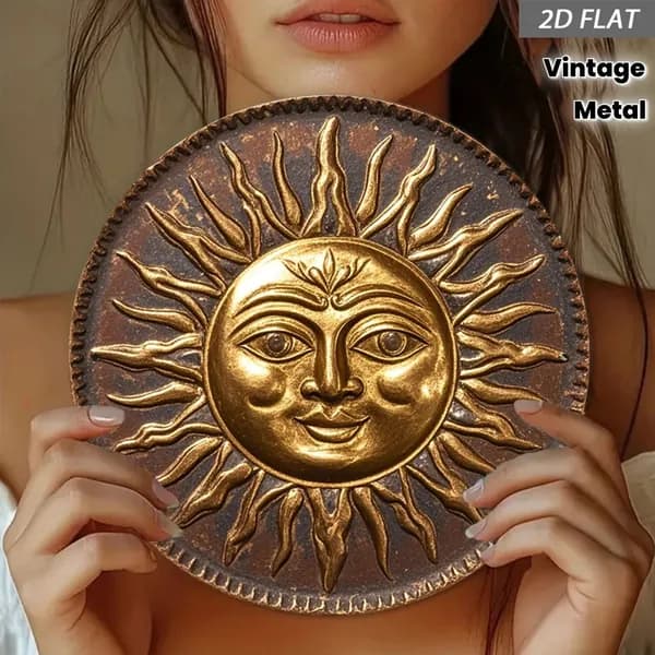 Круглая металлическая табличка с 2D-печатью <Небесное Солнце>, декоративное настенное украшение в стиле бохо с эффектом состаренной меди и синего цвета для дома.