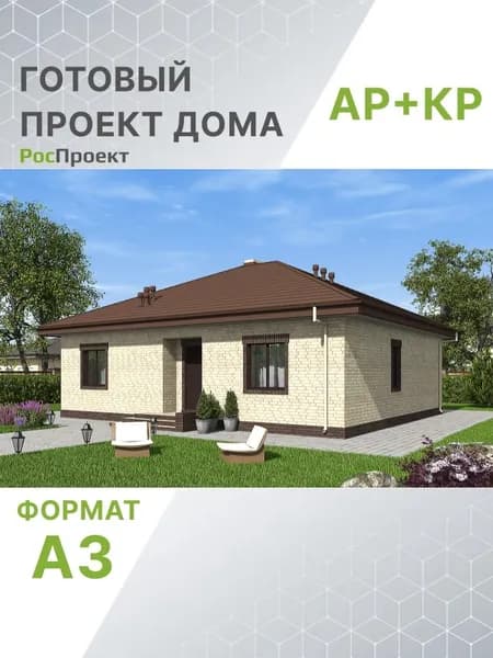 Проект RPg3638 - Одноэтажный дом с террасой и камином (96 м2, 14м x14м)