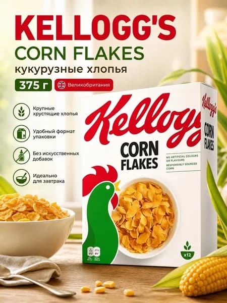 Kellogg's Corn Flakes кукурузные хлопья 375г Великобритания