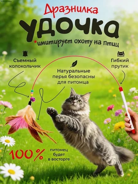 Игрушка для кошек / ДРАЗНИЛКА - удочка с перьями