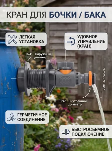 Сливной резьбовой кран для пластикового бака воды с регулировкой потока, аксессуар для полива сада