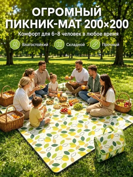 Водонепроницаемый складной коврик 2x2м для пляжа и пикника