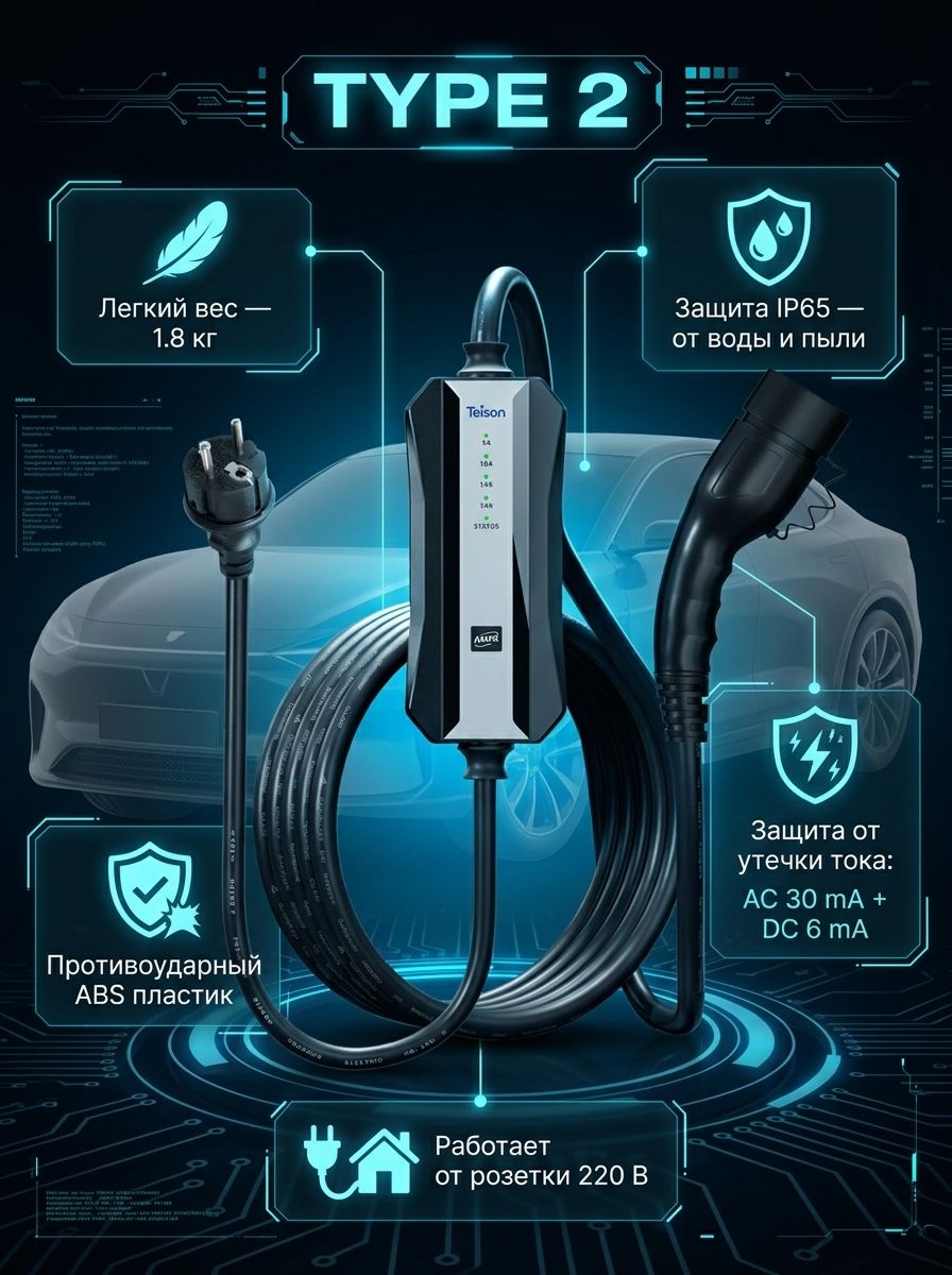 Зарядное устройство для электромобиля Type2 220V Teison Portable Mini
