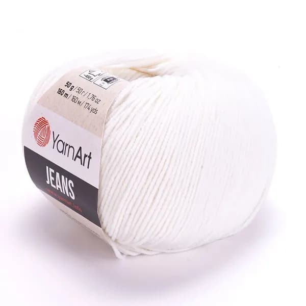 Пряжа Jeans (YarnArt) - 01 (белый) - 1 моток, 55% хлопок, 45% полиакрил, (50г, 160м) нитки для ручного вязания