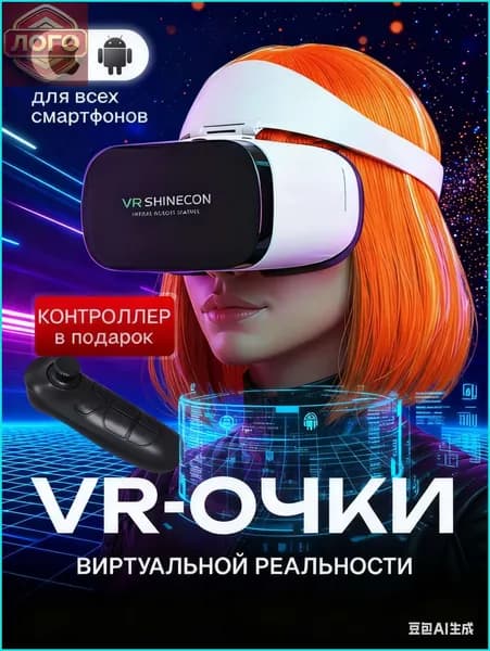 Очки виртуальной реальности с геймпадом ; VR очки для смартфона, с проводными наушникамиGQ