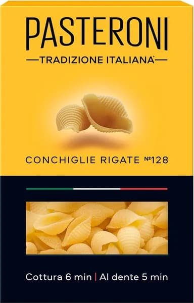 Макароны PASTERONI Conchiglie Rigate №128, группа А высший сорт, 400г