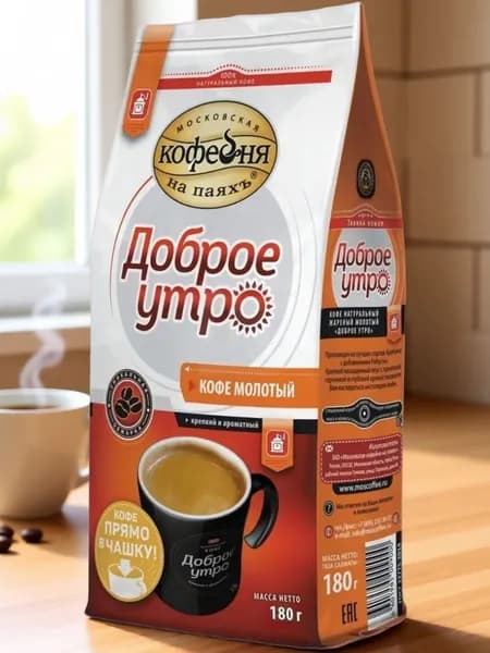 Кофе молотый ДОБРОЕ УТРО 180 г., Московская Кофейня на Паяхъ, молотый