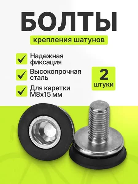 Болты крепления шатунов велосипеда, для каретки, М8х15, под шестигранник, комплект 2 шт