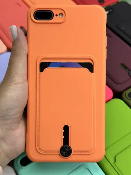 Чехол на iPhone 7 Plus/8 Plus персиковый с карманом.