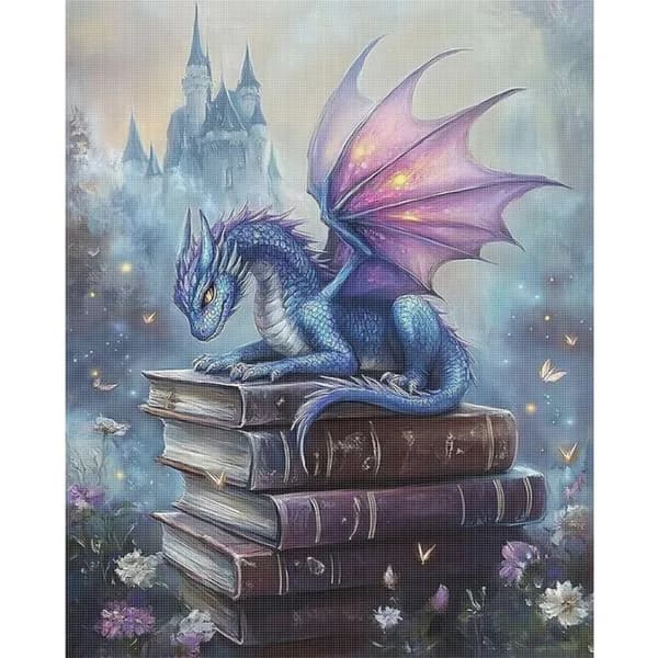 Крестиковый набор Птеродактиль на книжной стопке из хлопковой канвы 11CT, 40 50 см