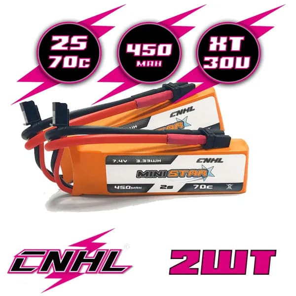 Аккумулятор 2шт CNHL Black LiPo 2S 450mAh 70C XT-30 для FPV квадрокоптера