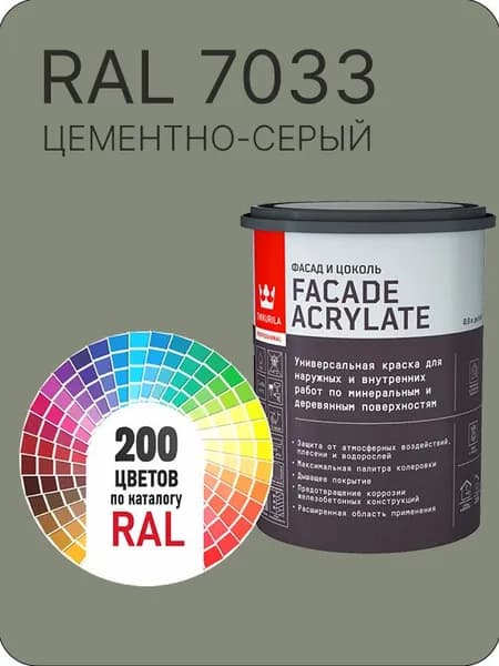 Tikkurila Facade Acrylate краска для фасадов и интерьеров цвет цементно-серый Ral 7033 0.9 л.