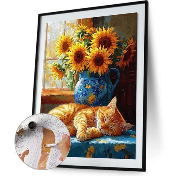DIY картина по номерам Подсолнух и котёнок , 40 50 см