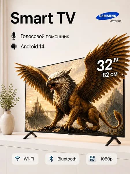 SMART TV Телевизор 32″ Full HD, черный