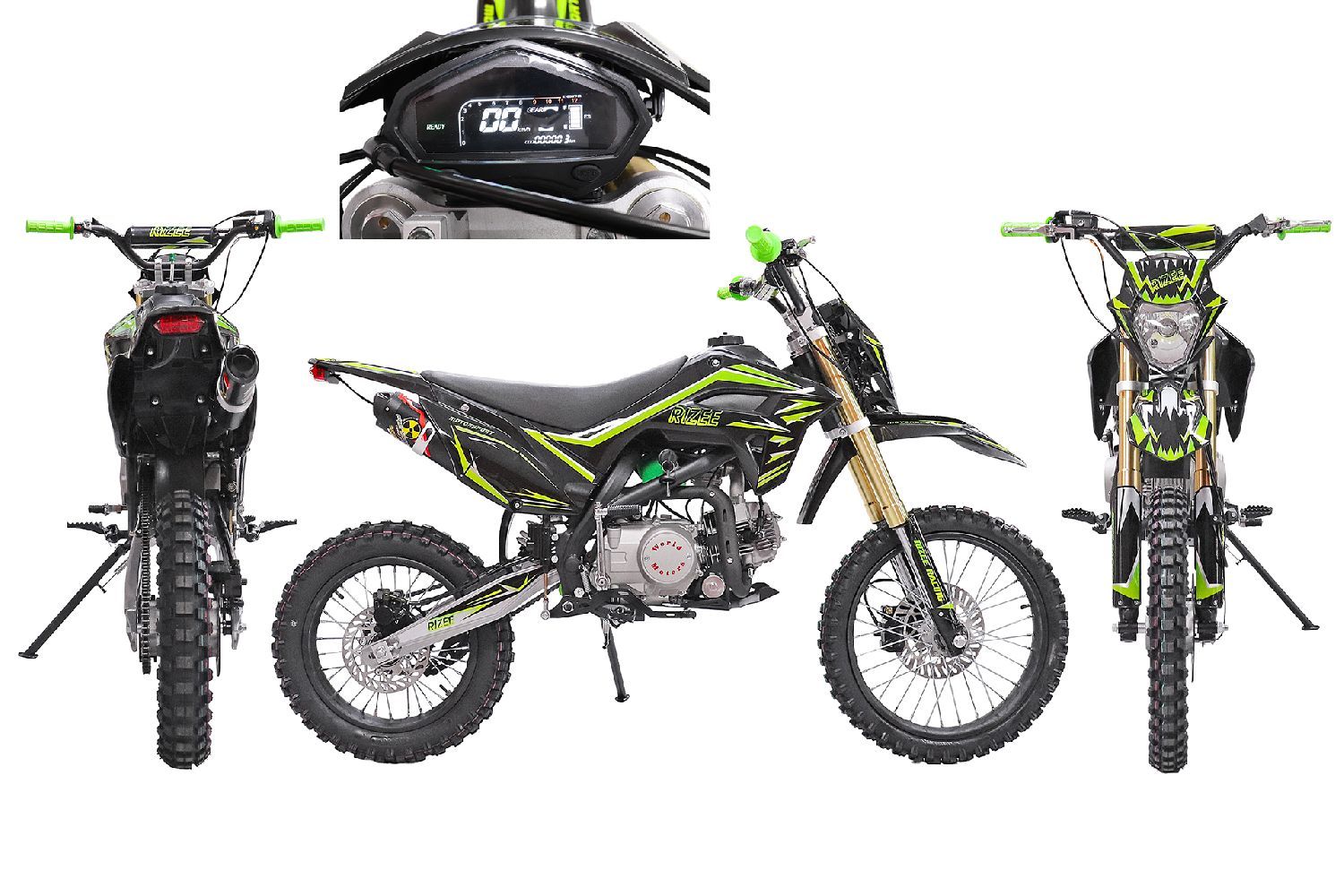 Питбайк RIZEE 125 14/12 K3 CLASSIC+ black/green (125см3,электрост.,фара,приб. панель)
