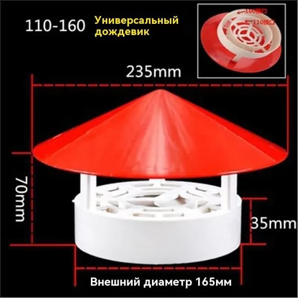 PVC вентиляционная крышка универсальная, красная, размеры 110-160 мм
