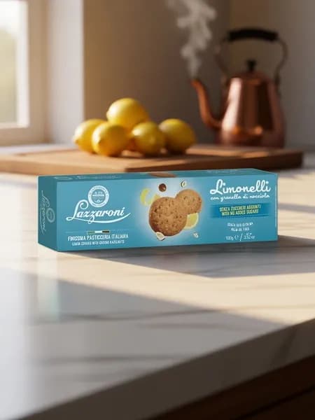 Печенье лимонное без добавленного сахара Limonelli,Lazzaroni,с фундуком, 100гр