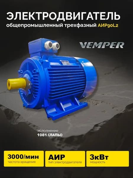 Электродвигатель АИР90L2 3кВт 3000об/мин (лапы) VEMPER Энергоиндустрия