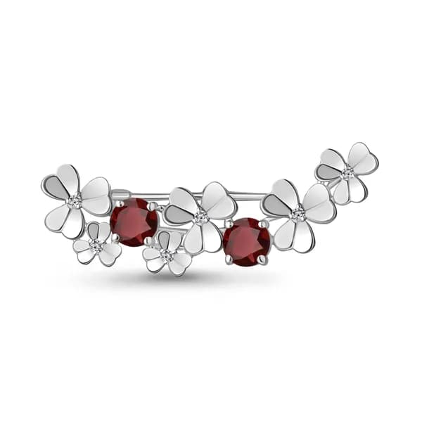 Серебряная брошь DIAMANT-ONLINE с фианитом и гранатом 925 пробы